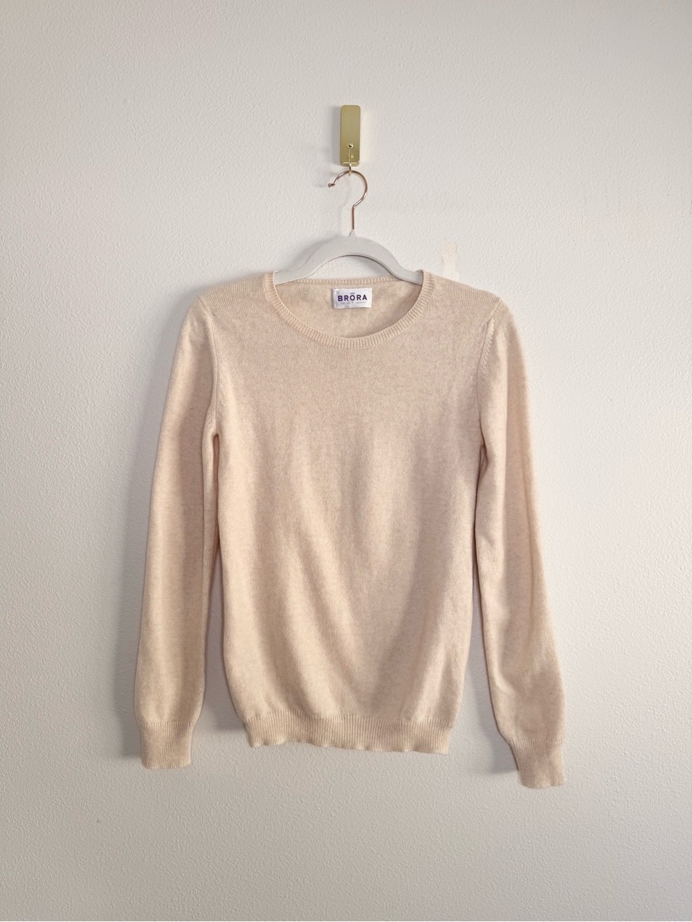 BRORA Scottish Cashmere cream Long Sleeve Crewneck Sweater Jumper Sz 4